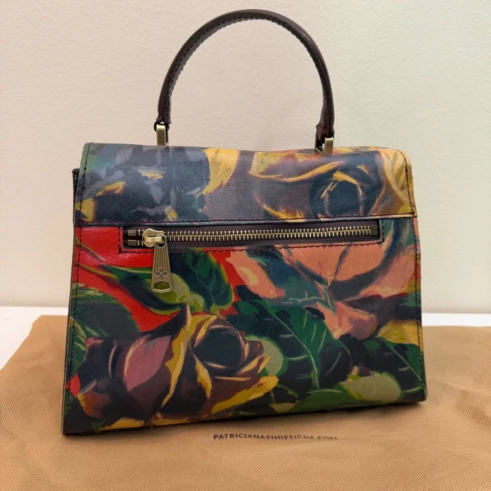 Patricia Nash Winter Bloom Leather Satchel Floral Top Handle Bag Beet Purse Med